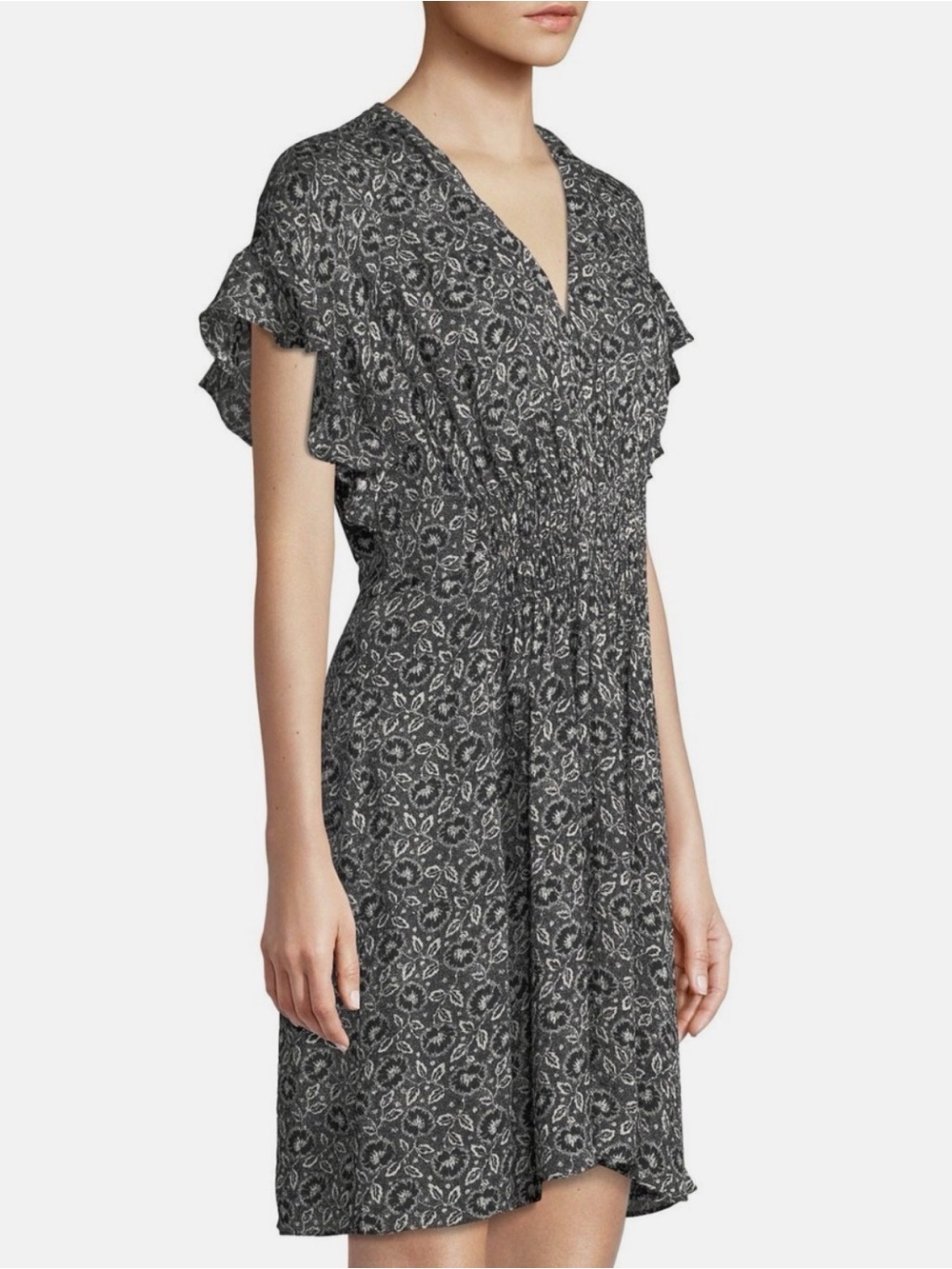 Rebecca Taylor Black Floral-Print V-Neck Mini Dress